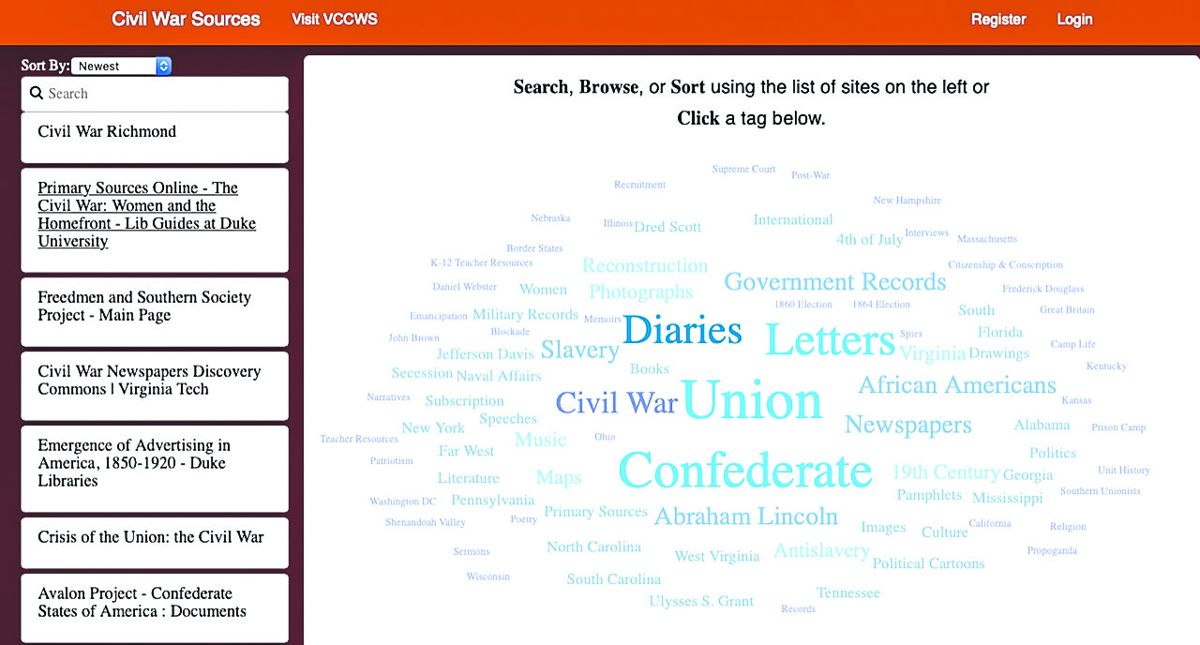 Civil War Sources page at Virginia Center for Civil War Studies.
