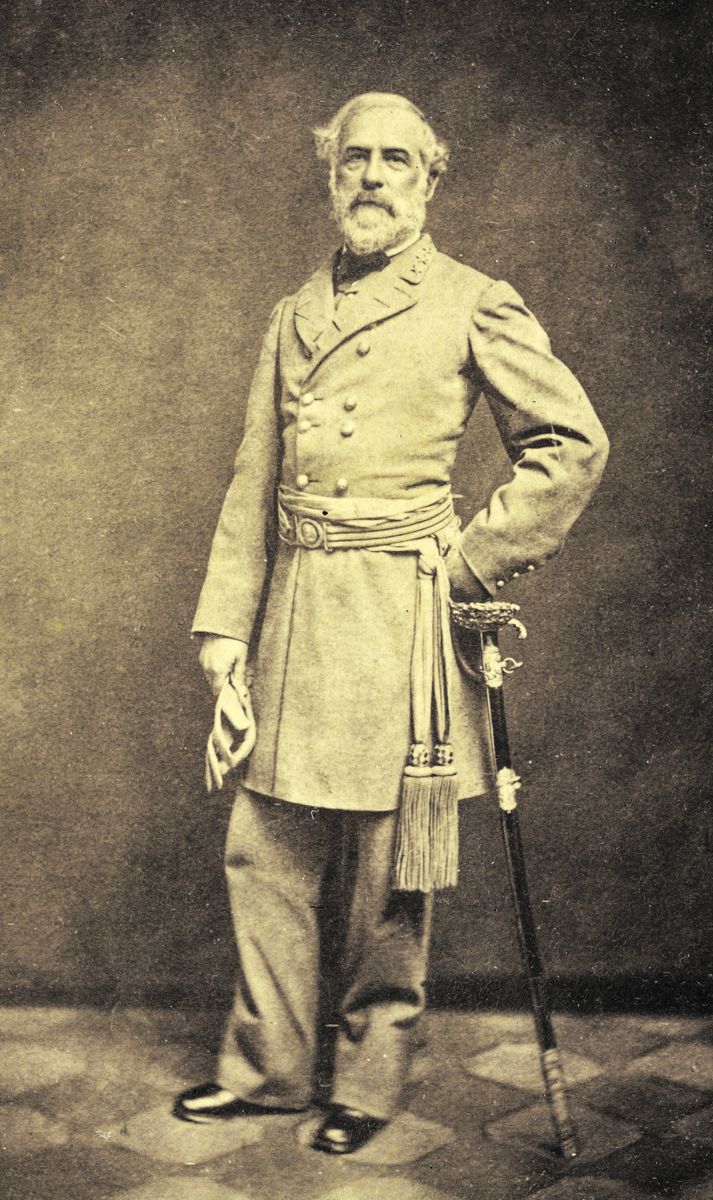 General Robert E. Lee, wearing his military uniform with his sword. Library of Congress.