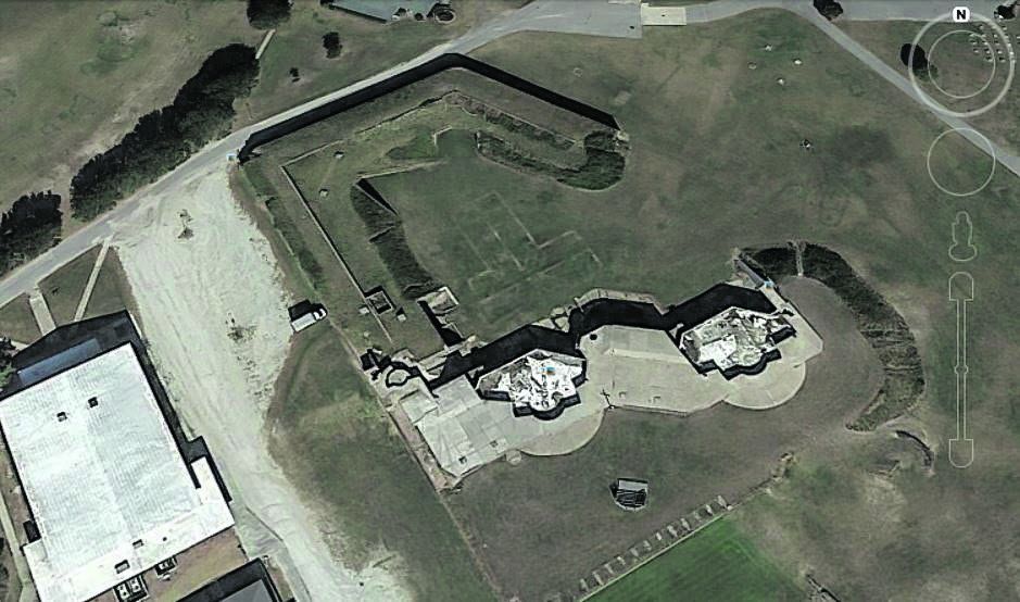 Fort Caswell showing Endicott Period gun emplacements cannon in Fort Caswell.