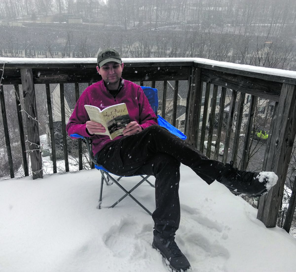 Jon Tracey tries to keep warm in style with a little reading about Antietam.