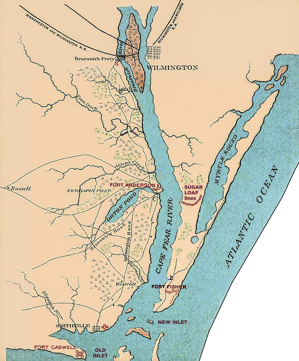 Map of Wilmington and the Lower Cape Fear 1865.