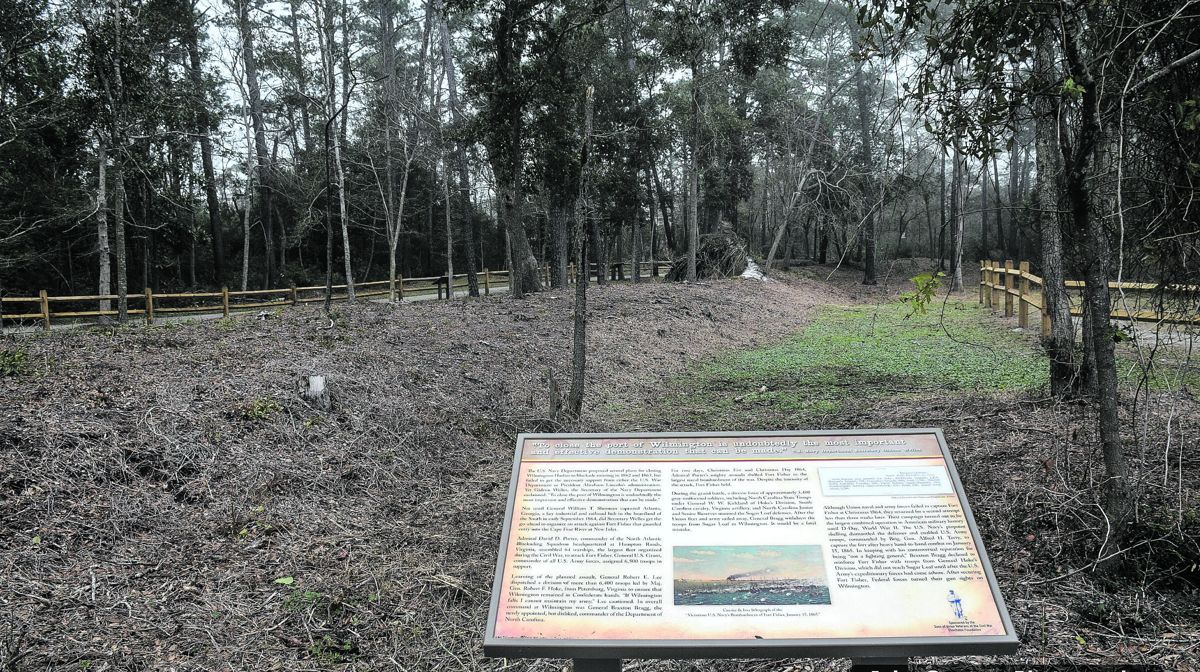 The brush has been removed from the Confederate earthworks exposing the lines. Joseph Ryder Lewis Jr. Civil War Park. Photo by John Gregory.