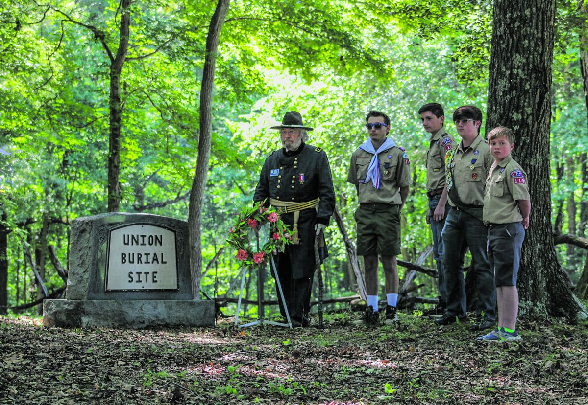 Wreath laying at the Union burial site with members from Boy Scout Troop 119.