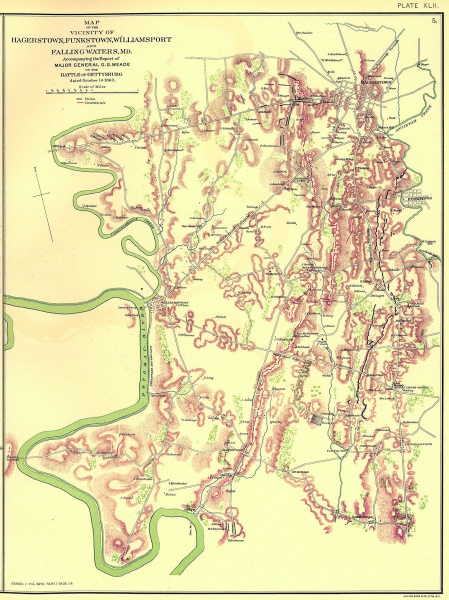 Official Records Atlas, Plate 42, Map of Hagerstown, Williamsport, and Falling Waters.