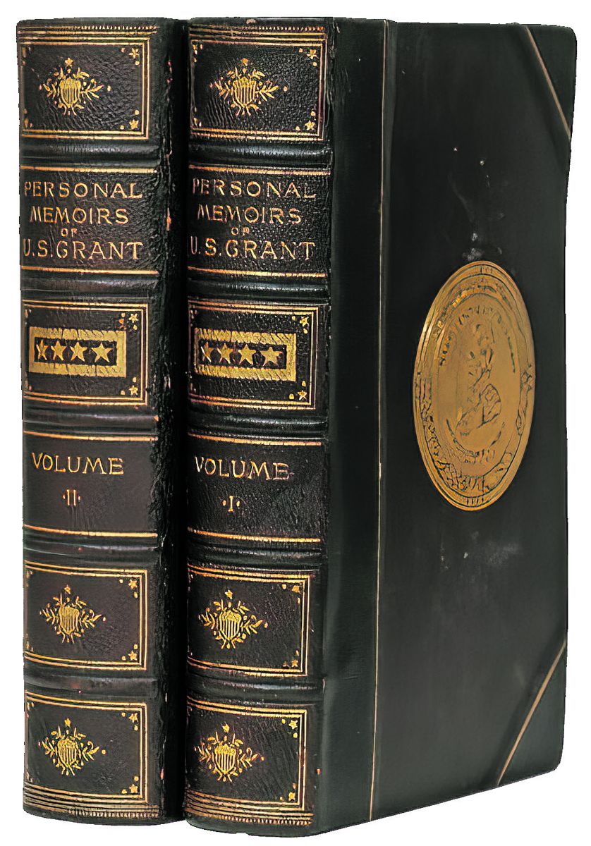 Personal Memoirs of U.S. Grant by Ulysses S. Grant. New York: Charles Webster, 1885. First Edition in original publisher’s deluxe Morocco of Grant’s memoirs, illustrated throughout with numerous steel engravings, facsimiles, and over forty maps. Written during the final days of Grant’s life and seen through to publication by Mark Twain, the Memoirs provide a personal and poignant record of some of the most significant events in American history. These two volumes sold for $3,000 by 1stDibs.com.