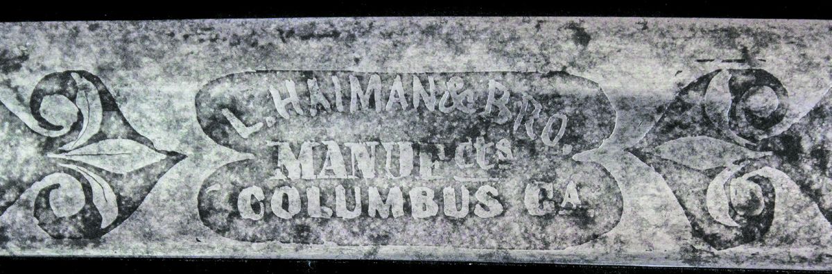 Panel with maker’s name and address: “L. HAIMAN & BRO. MANUFcts COLUMBUS GA.” All photos courtesy OldSouthAntiques.com.