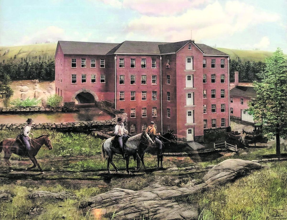 Artist’s rendering showing the mill before its destruction.