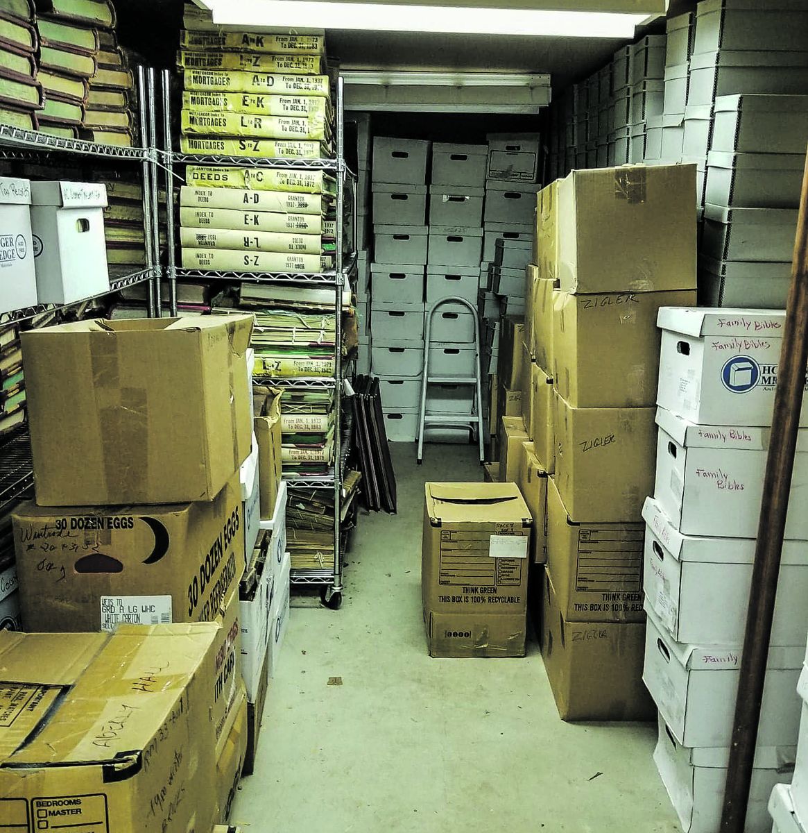 Storage boxes at an offsite location.
