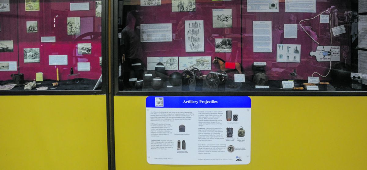 Sign mounted inside explaining artillery projectiles.