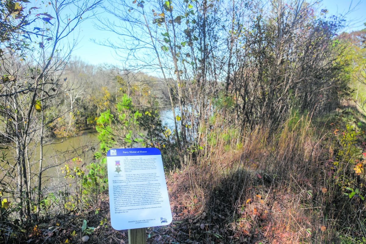 Medal of Honor sign overlooking river where the award was earned.