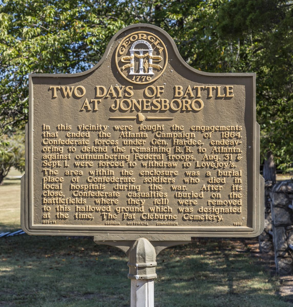 “Two Days of Battle at Jonesboro” historic marker at the Patrick Cleburne Cemetery. Jack Melton.