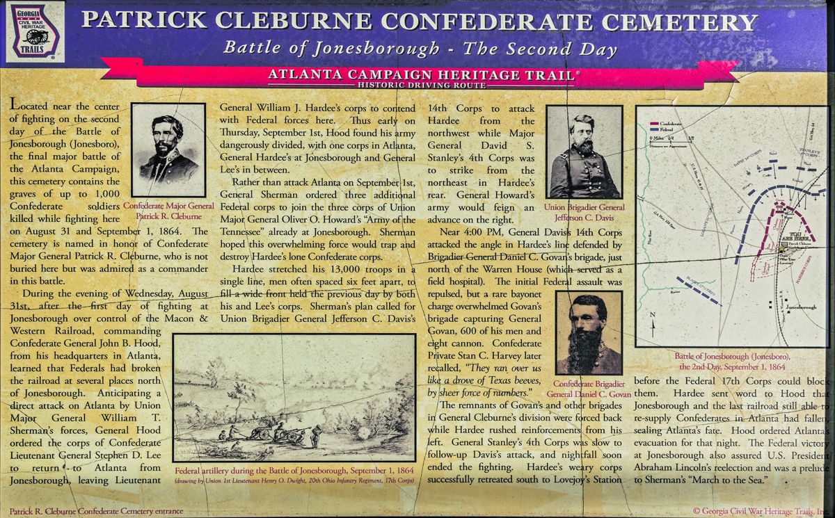 Patrick Cleburne Confederate Cemetery marker by Georgia Civil War Heritage Trails. Jack Melton.