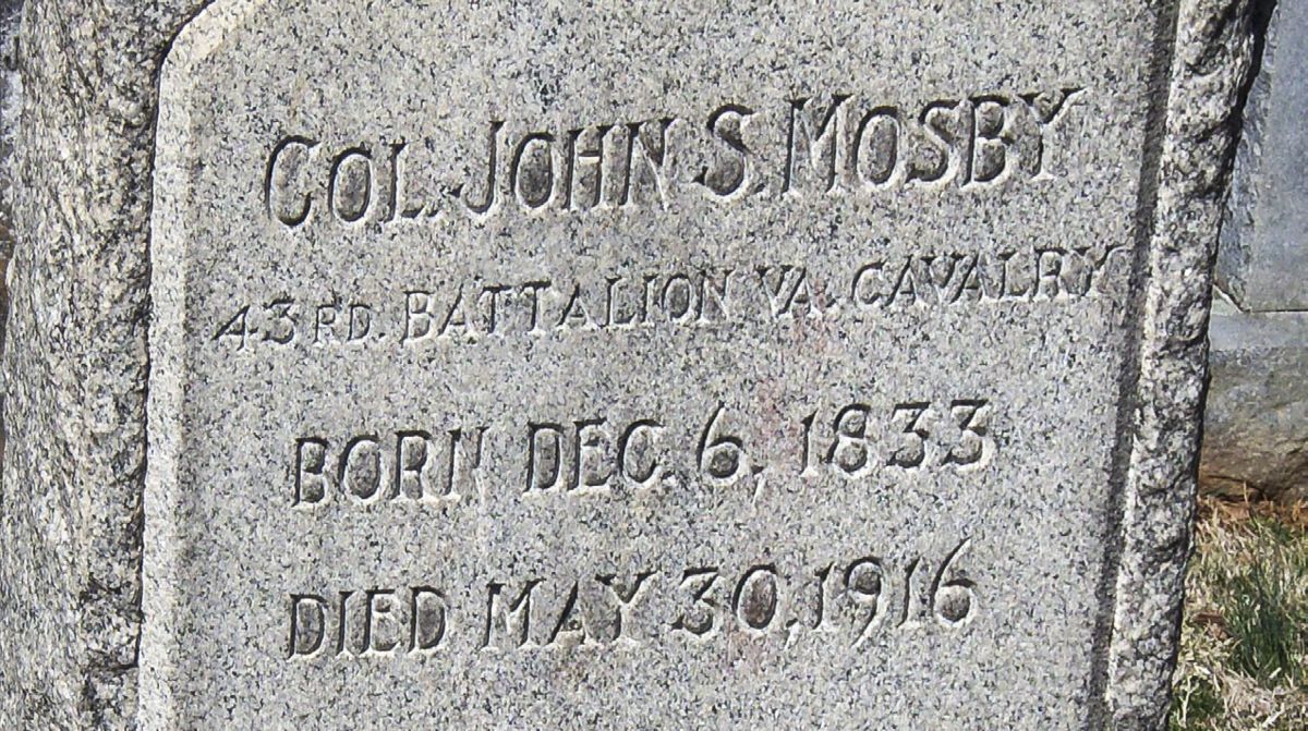 This modest tombstone and simple inscription marks the final resting place of the Gray Ghost, John Singleton Moseley.