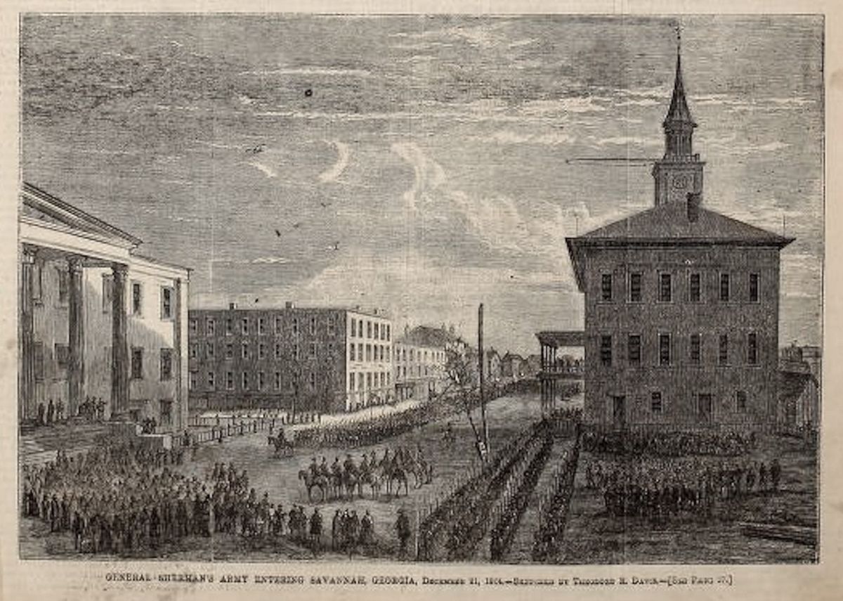Sherman enters Savannah, courtesy Harper’s Weekly, January image at the beginning of this 14, 1865.