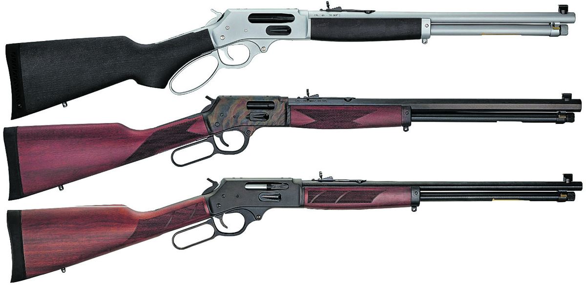 32 new models including side loading gate versions of their All-Weather, Color Case Hardened, and Blued Steel rifles and shotguns. Courtesy henryusa.com.