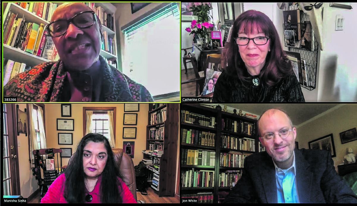 Tubman panel: top left-right: Kathryn Harris, Catherine Clinton; below left-right is Manisha Sinha, and Jonathan White.