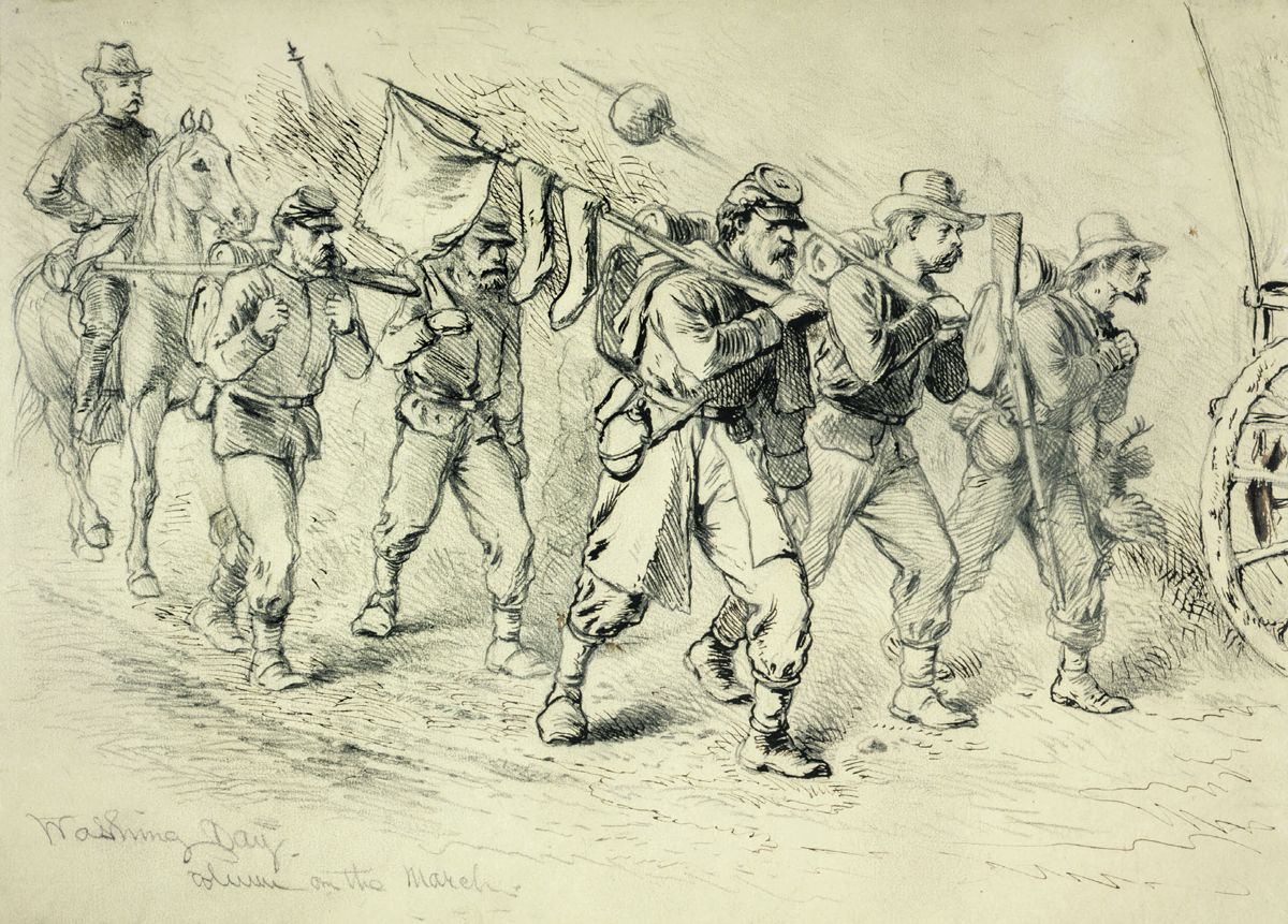 Washing day — Column on the march by Edwin Forbes. Library of Congress.