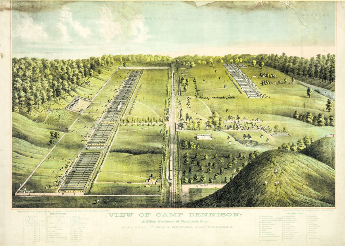 Here at Camp Dennison a female recruit managed to pass surgical inspection but could not fool an alert colonel. Camp Dennison is 16 miles northeast of Cincinnati, Ohio. Library of Congress.