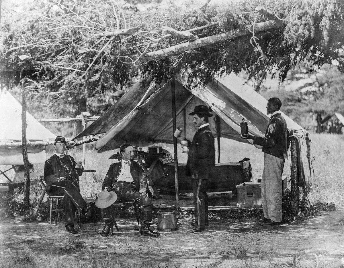 Union Major H.H. Humphrey of the 112th Pennsylvania Volunteers, and others partaking in spirits.