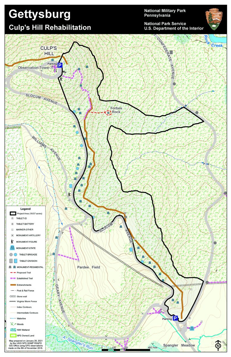 Culp’s Hill Rehabilitation Project Map. National Park Service Map.