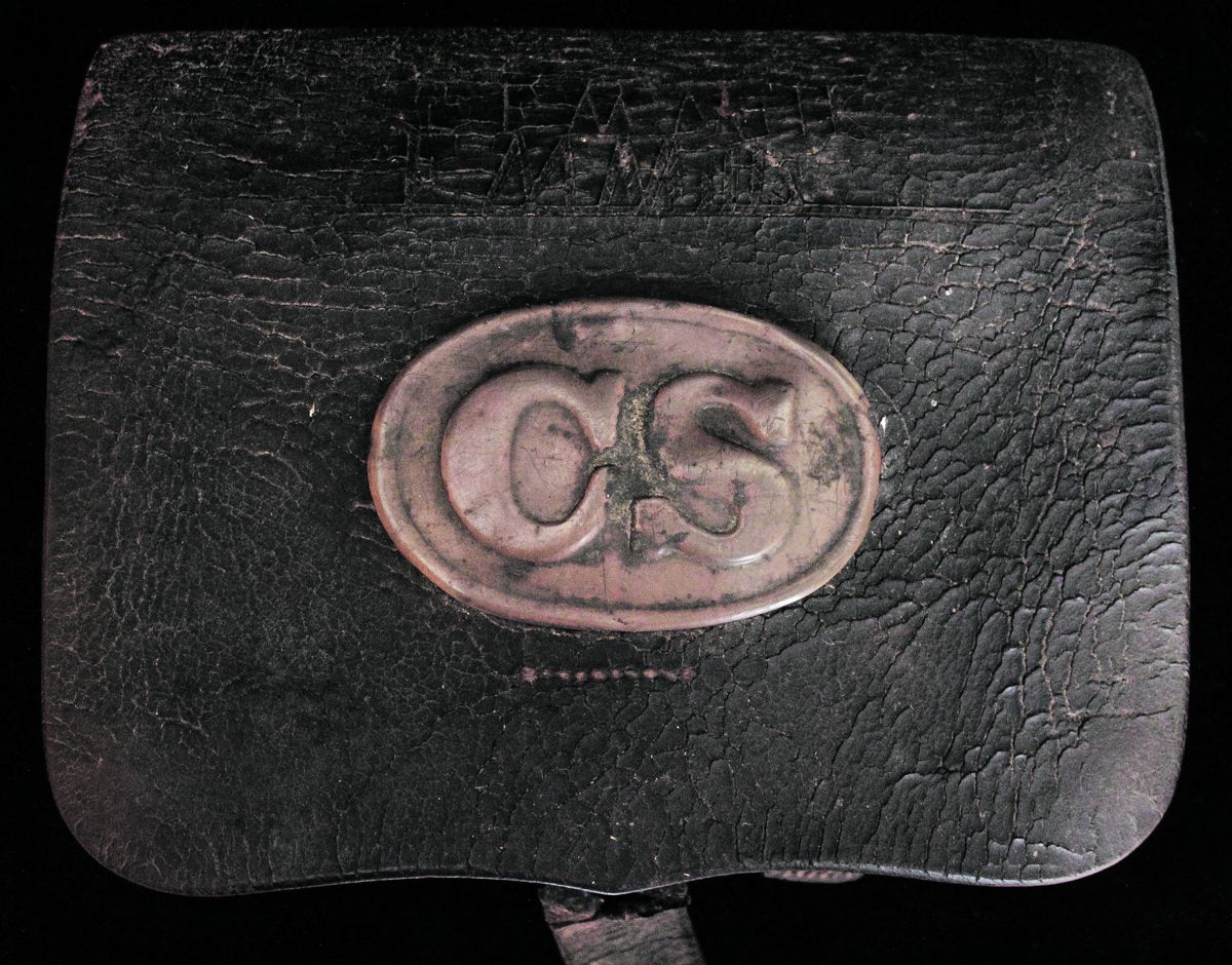 There are no known genuine CS marked cartridge box plates, so the soldier used a “Breckinridge” style belt plate. All photos courtesy OldSouthAntiques.com.