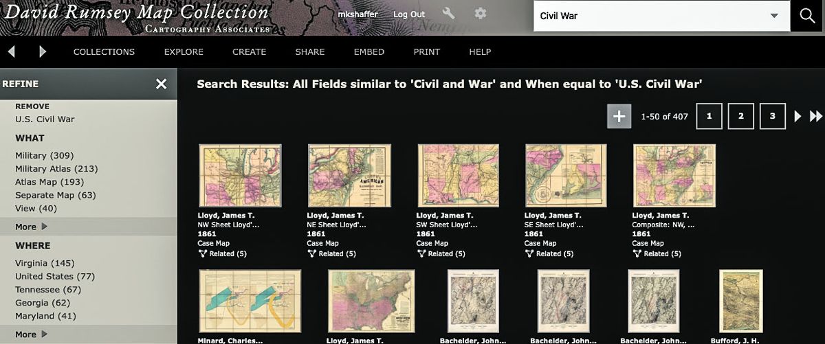 Fig. 1 Civil War section of the Rumsey Collection.