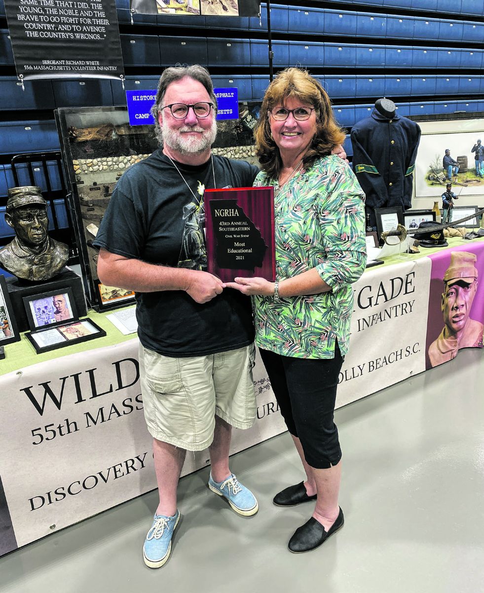 Most Educational Award went to Robert Bohrn and Connie Brailsford for their display on the 55th Massachusetts. Their display related to the finding (by Robert) of the remains of the graves of U.S. soldiers from the 55th Massachusetts (at the time, these were referred to as U.S. Colored Troops (USCT).