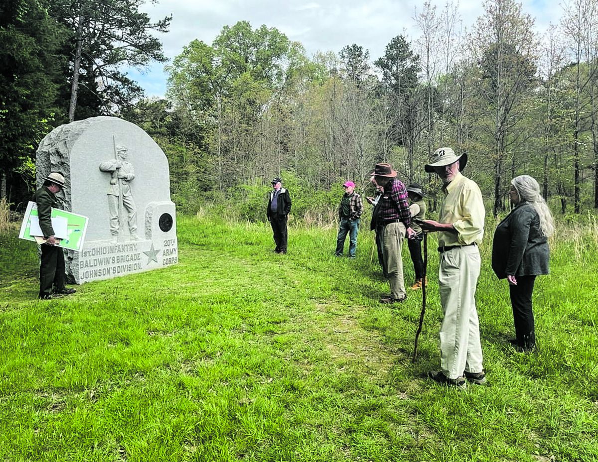 Atlanta Round Table at the monument to the 1st Ohio Infantry at Chickamauga. Photo by John Miller.