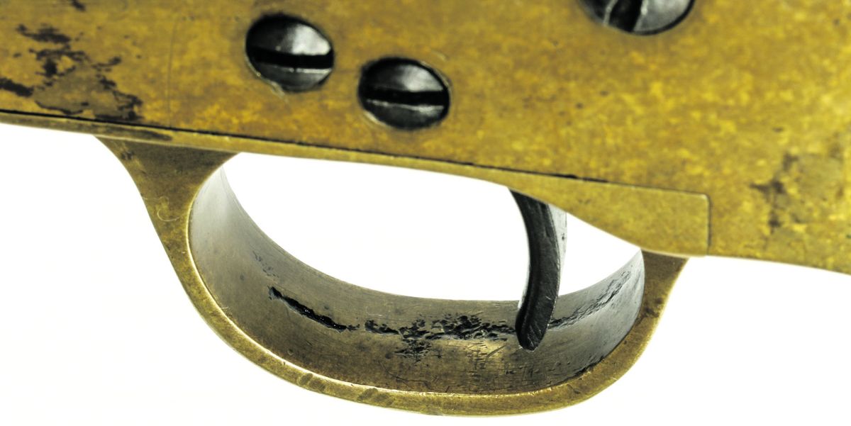 interior of the triggerguard showing casting flaws and rough finishing on areas of the revolver that were of no importance to the gun’s functionality.