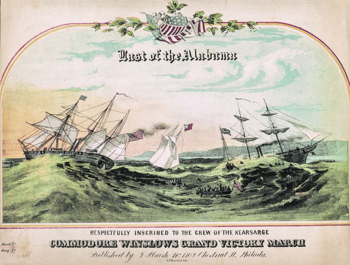 Last of the Alabama Commodore Winslows grand victory march. Respectfully inscribed to the crew of the Kearsarge / L.N. Rosenthal lith. Library of Congress.