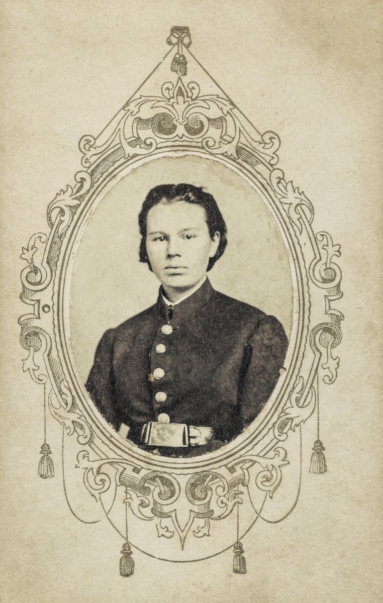 Frances Hook, also known as Private Frank Miller, Frank Henderson, and Frank Fuller of Co. G, 90th Illinois Infantry Regiment, 33rd Illinois Infantry Regiment, and 11th Illinois Infantry Regiment. She was discovered to be a woman when she was wounded at the Battle of Fredericktown, Mo. Afterwards, she enlisted in another regiment and was captured at Florence, Ala., and imprisoned in Atlanta where again she was discovered to be a woman. Liljenquist Family Collection of Civil War Photographs (Library of Congress).