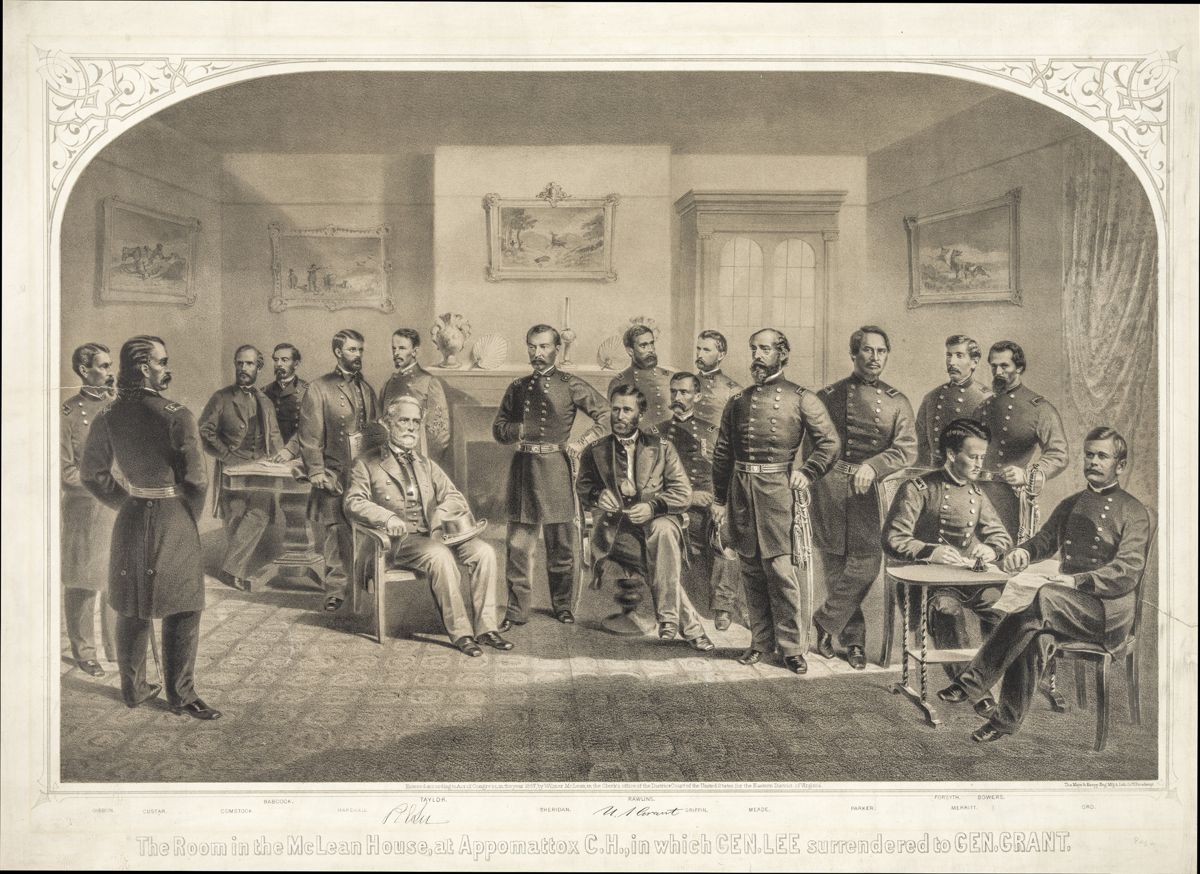 The room in the McLean House, at Appomattox C.H., in which Gen. Lee surrendered to Gen. Grant. (Library of Congress)