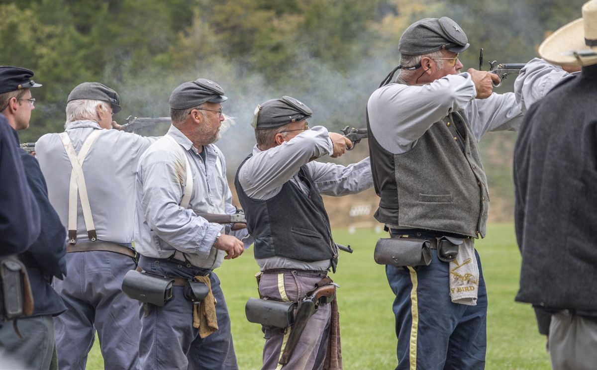 The 9th Virginia Cavalry are serious competitors but still enjoy the sport as they load, aim, and fire their Maynard carbines. (Ericka Curley)