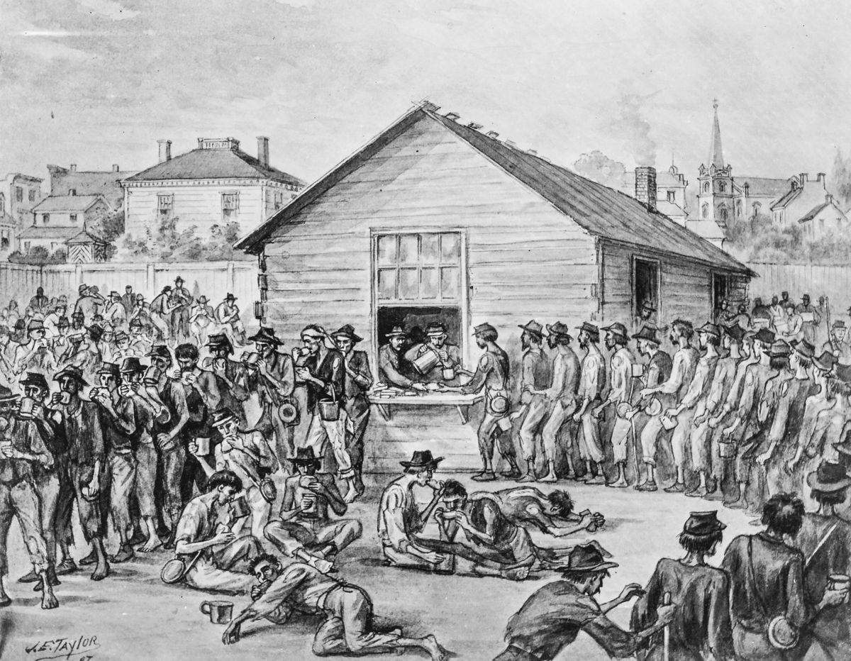 Florence military prison series, “Drawing rations.”