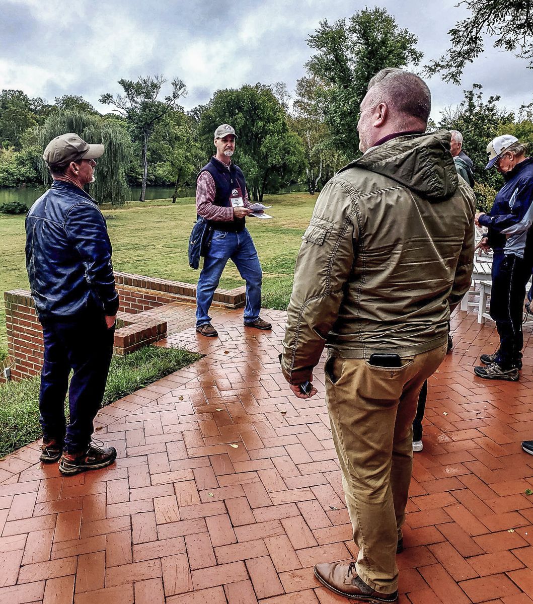 Tim Talbott speaking to the tour group about the Sentry Box.