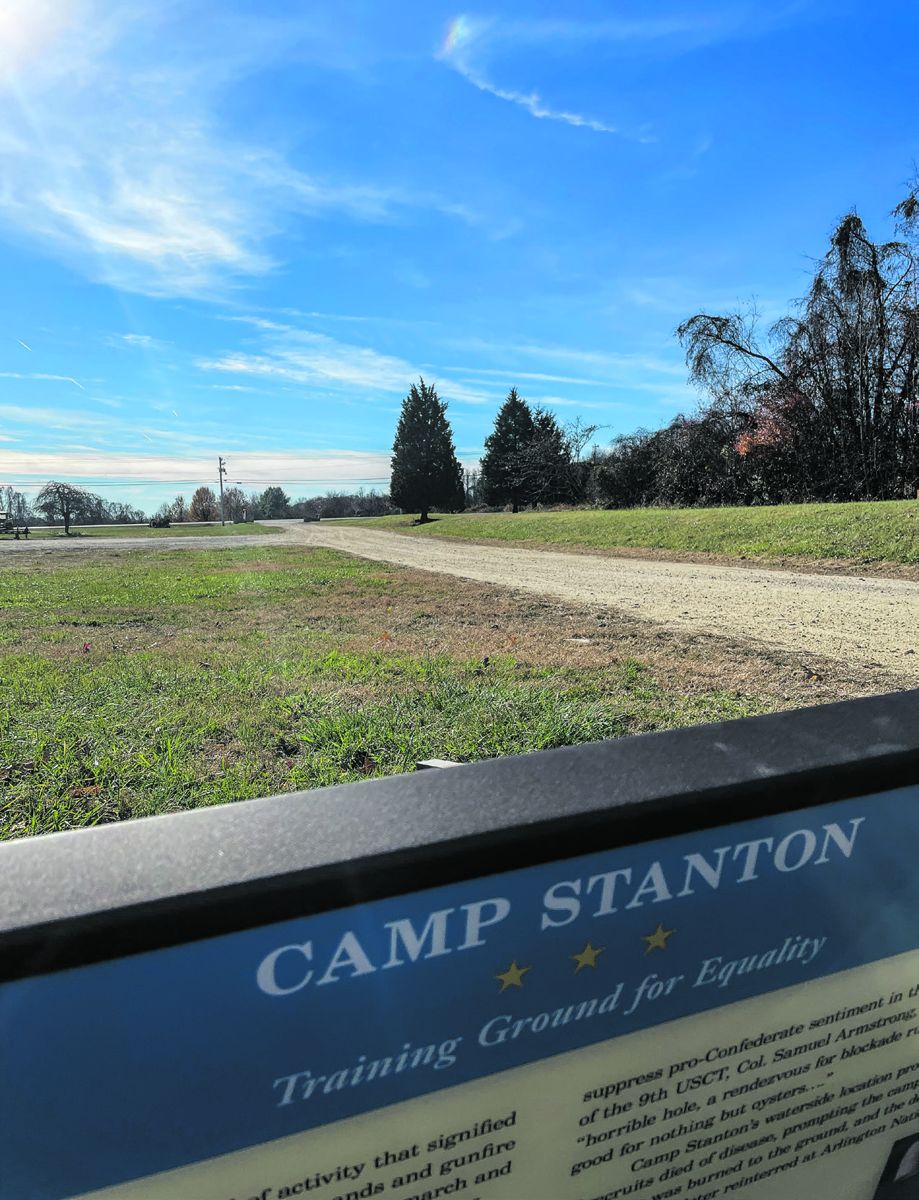 The new Civil War Trails sign located at 6932 Serenity Farm Rd., Benedict, Maryland, faces south towards Route 231 and the location of the sprawling training camp that was in operation during 1863–1864. Courtesy Civil War Trails, Inc.