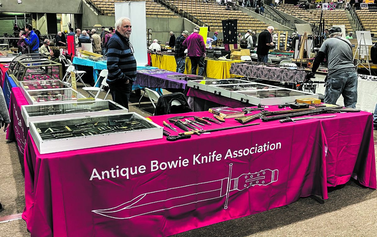 The Antique Bowie Knife Association won a Historical Significance Award for their joint effort consisting of 14 tables of the finest Bowie knives in existence. (Alan Weinstein pictured).