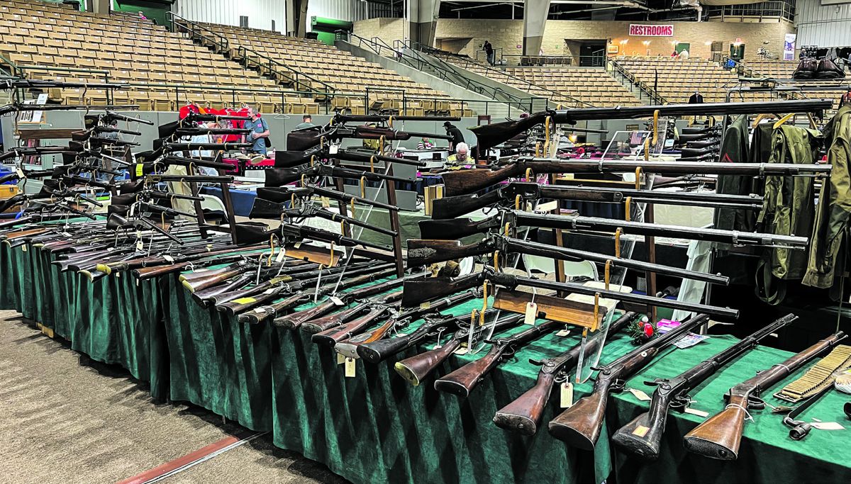 Texan Al Duquette always has one of the largest selections of weapons at the Franklin Show.