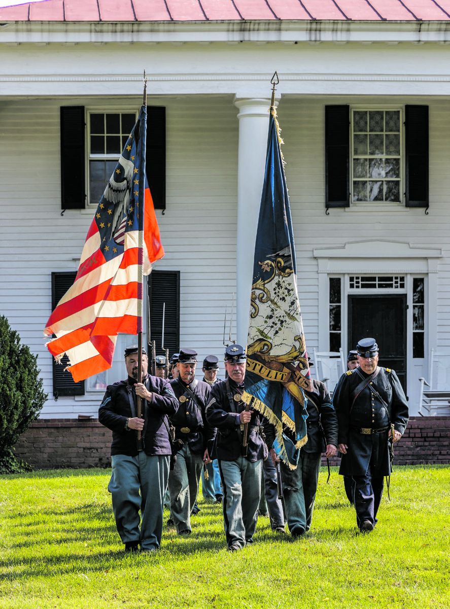 Members of the 14th and 8th Conn. marching from the Robinson House, Struan.