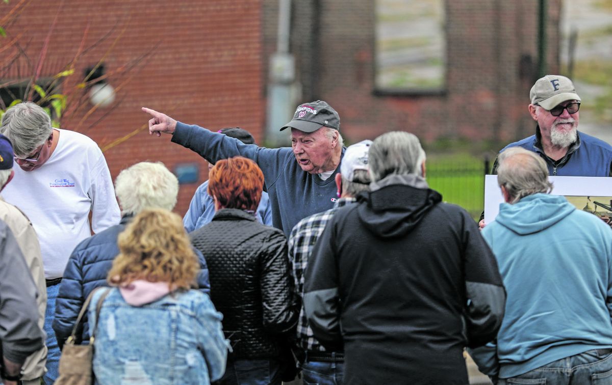 Carl Sell gestures towards Jackson’s route along the B&O. (Bill Kamenjar)