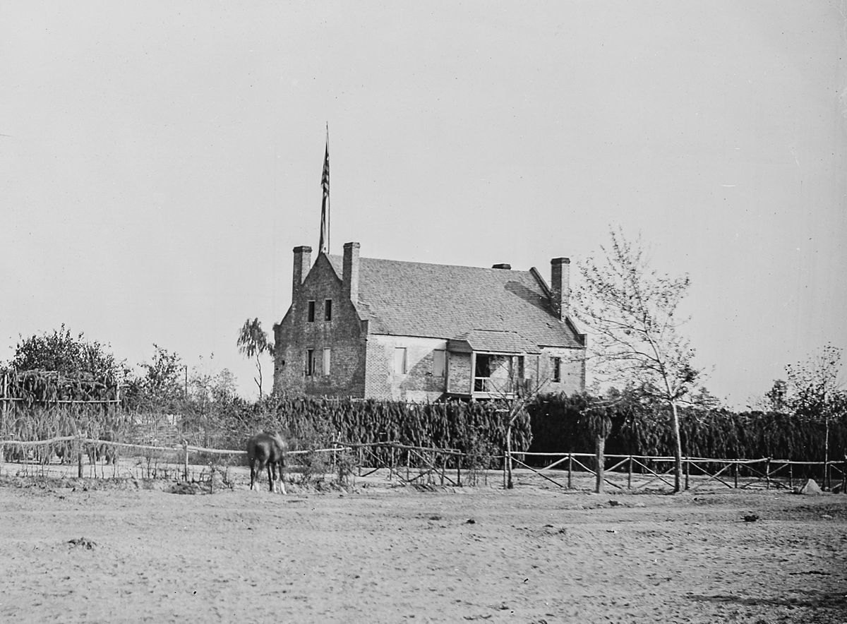 Globe Tavern, formerly Gen. George Meade’s Headquarters, once stood near Petersburg, Va. Photo by Matthew Brady, provided by the National Archives and Records Administration.