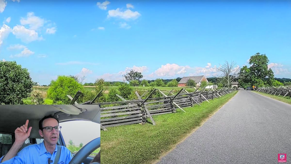 Garry Adelman drives in the direction of the Trostle Farm, unleashing extensive knowledge within the Trust’s new Gettysburg video tour.