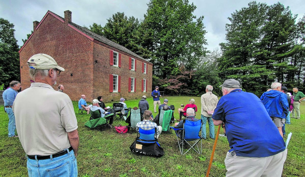Kris White addresses tour guests at Salem Church battlefield.
