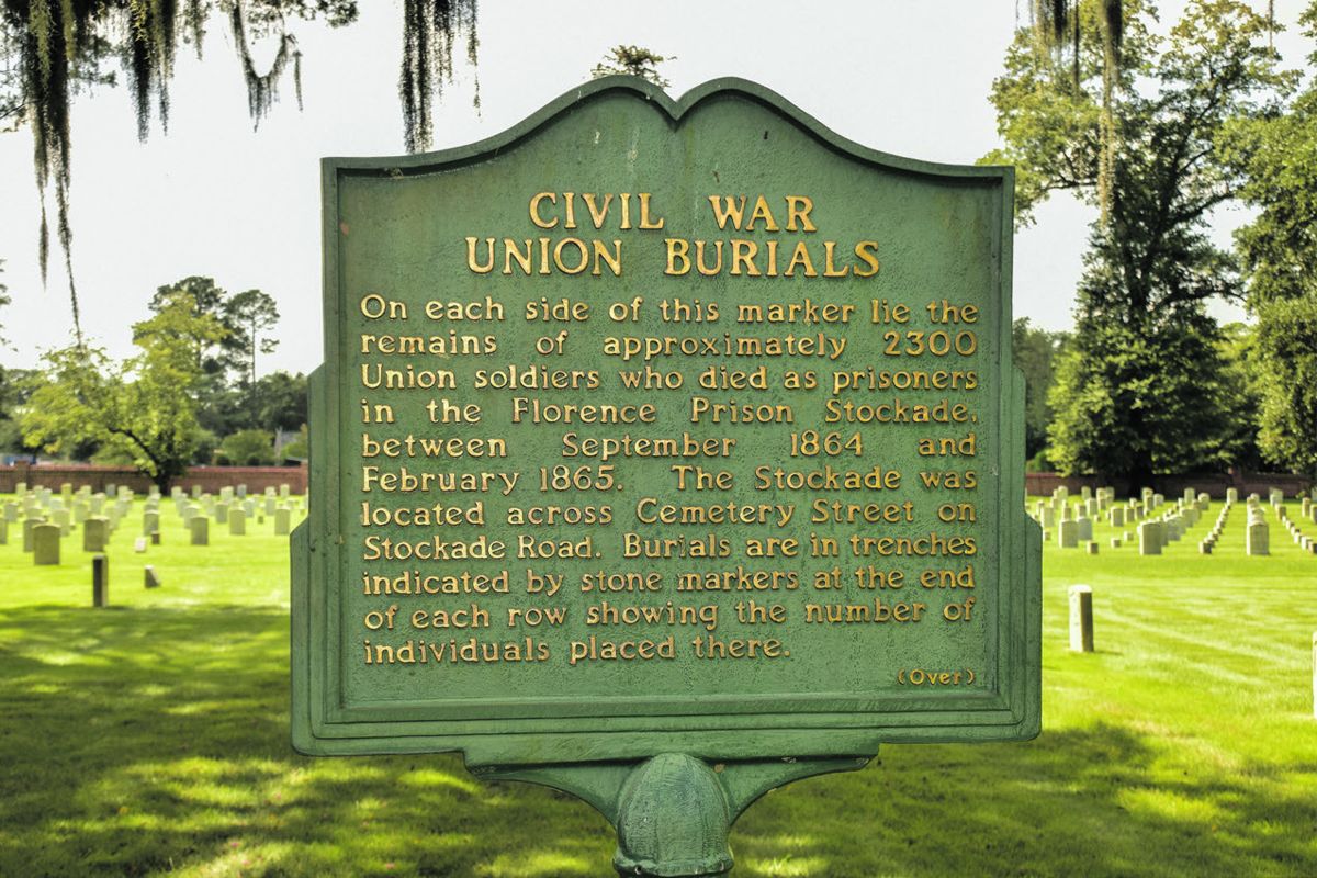This Civil War Union Burials Historical marker in Florence National Cemetery offers visitors details on the Union burials during the Civil War.