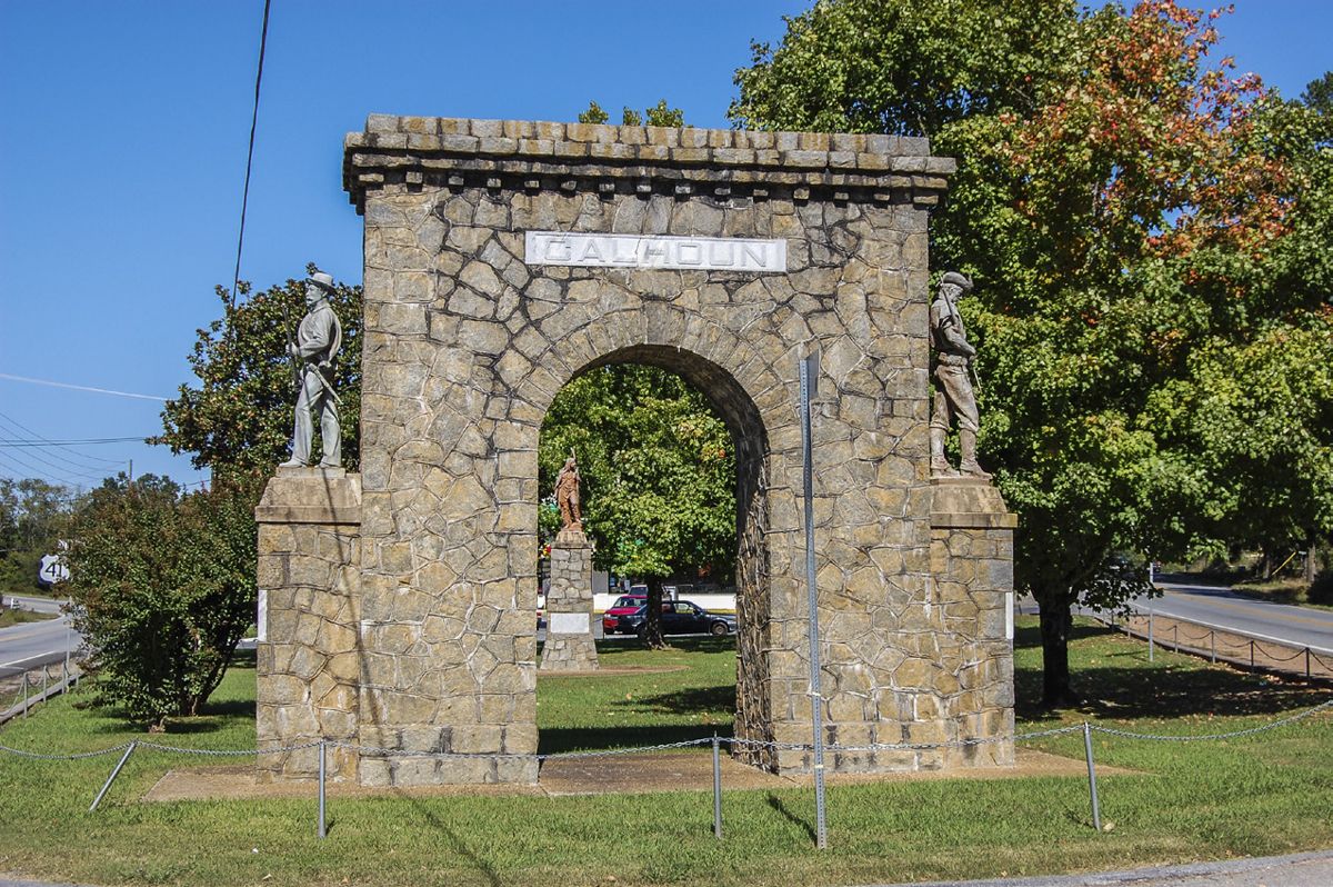This monument was not built when Father Sherman passed through Calhoun. It honors the men of the community who served the Confederacy in the Civil War and the U.S. in World War I.