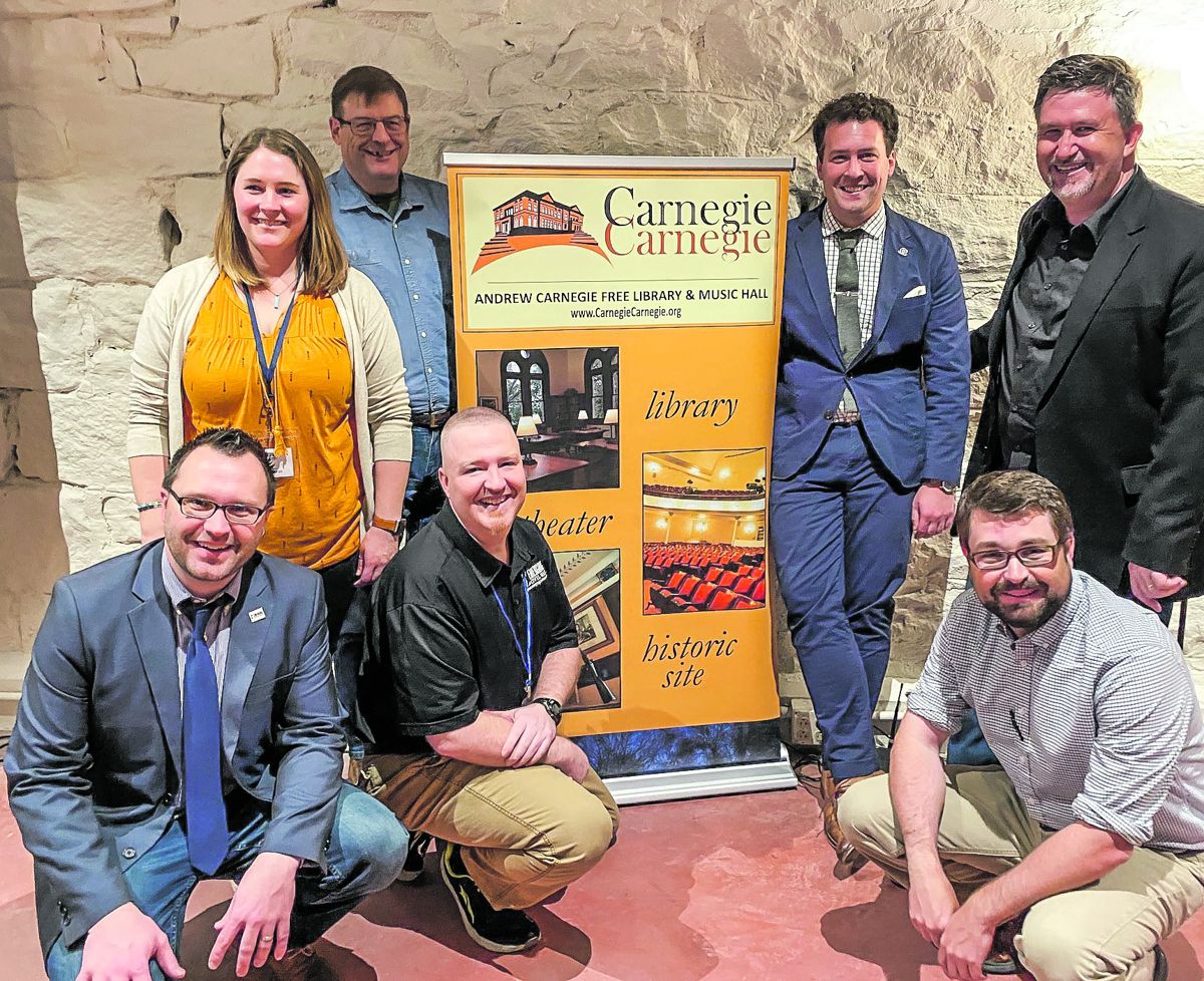 Jon-Erik Gilot, Dan Welch, Kris White (front), Paige Gibbons Backus, Mike Block, Drew Gruber, and Chris Mackowski (back) brought ECW to Carnegie, Penn., for the day.