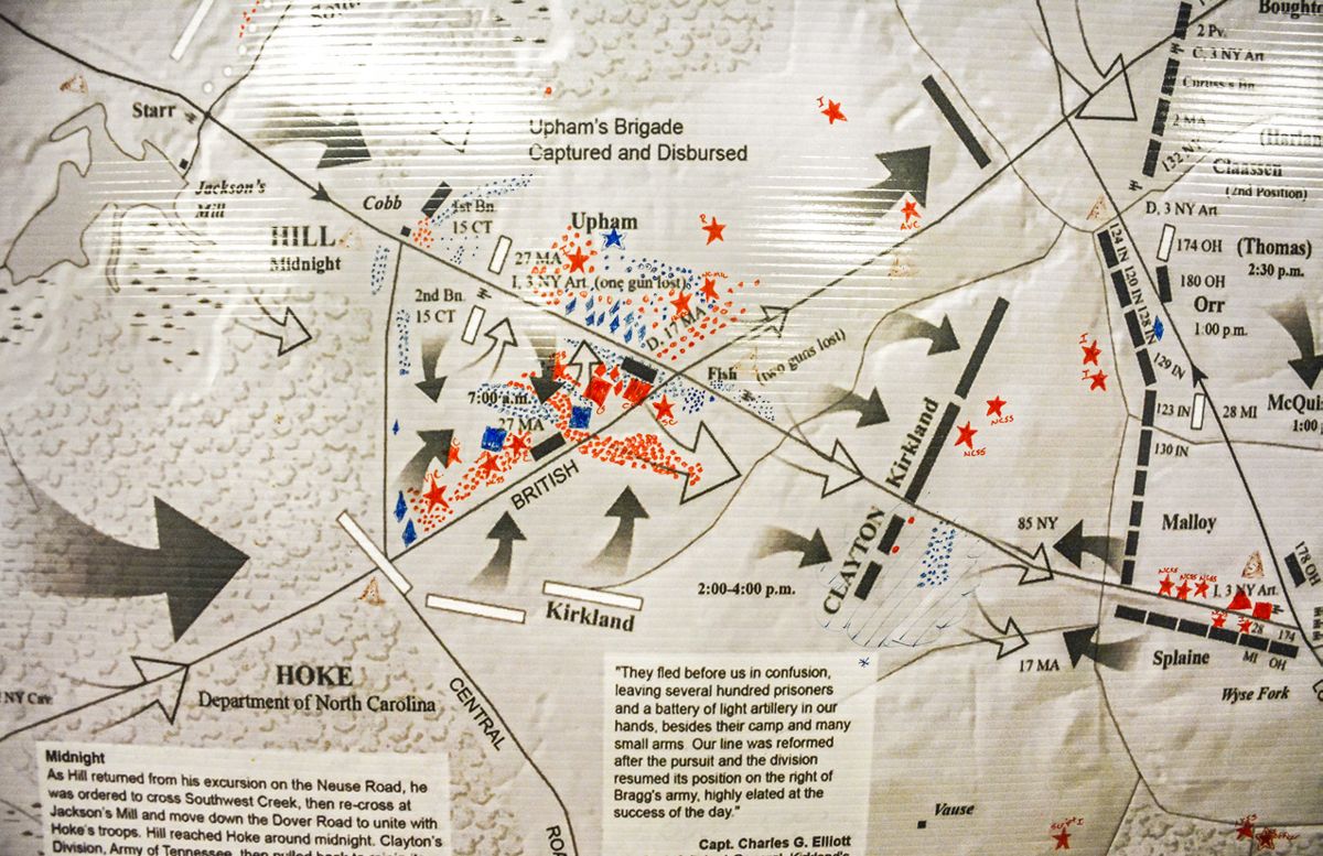 Map detail showing linear distribution of probable Revolutionary War bullets just above Kirkland attack