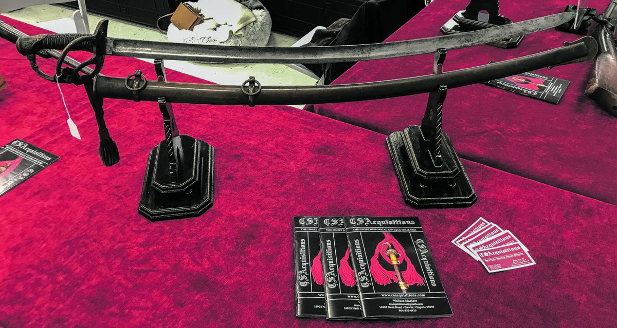 High quality Civil War weaponry could be found on Wallace Markert’s tables, including this Confederate sword. Sales of high-end pieces were reported to be quite successful according to several dealers.