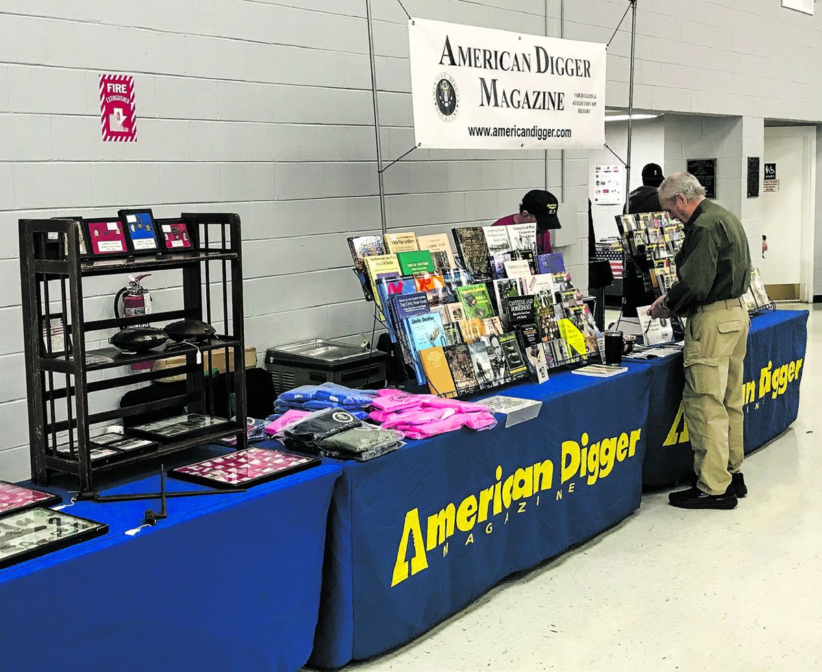 The American Digger magazine table all set up just before the show opened to the public. The popular digging and collecting magazine is the show’s chief sponsor, in conjunction with its sister company, American Digger Events.