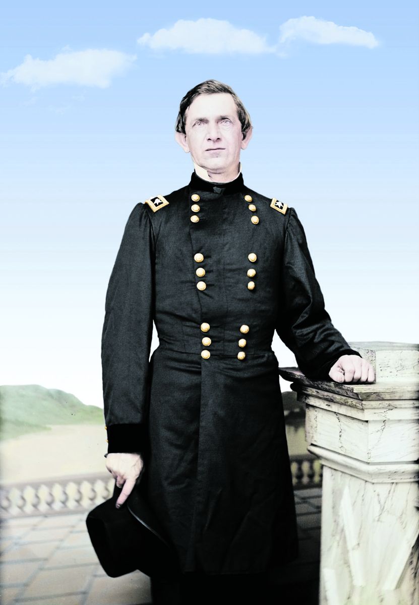 Maj. Gen. Edward R.S. Canby. Colorization ©2022 civilwarincolor.com, courtesy civilwarincolor.com/cwn. (Library of Congress)